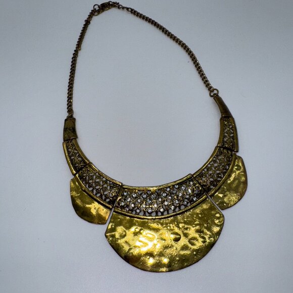 Gold Tone Metal Statement Necklace Cleopatra Style Lobster Clasp *read* - Picture 3 of 10